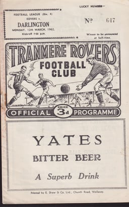 Tranmere Rovers v Darlington Match Programme 1962-03-12